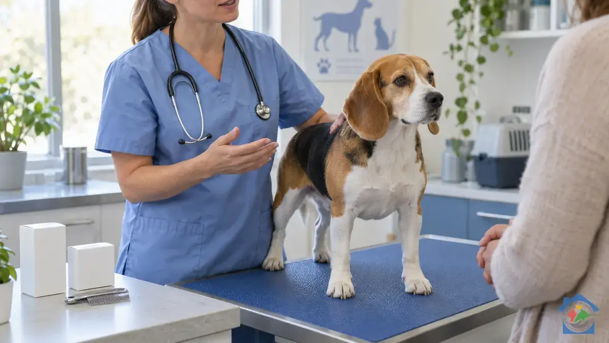Buhe kod pasa i mačaka: kako se prenose, mogu li prijeći na čovjeka i kako ih se riješiti Veterinarka razgovara s vlasnicom uz bigla na stolu za pregled.