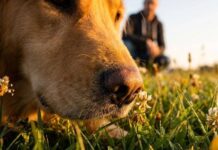 Pseći nos: Supermoć zbog koje vaš pas “vidi” svijet Zlatni retriver njuška zrak u prirodi ilustrirajući temu članka Pseći nos i njegove supermoći.