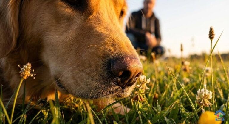 Zlatni retriver njuška zrak u prirodi ilustrirajući temu članka Pseći nos i njegove supermoći.